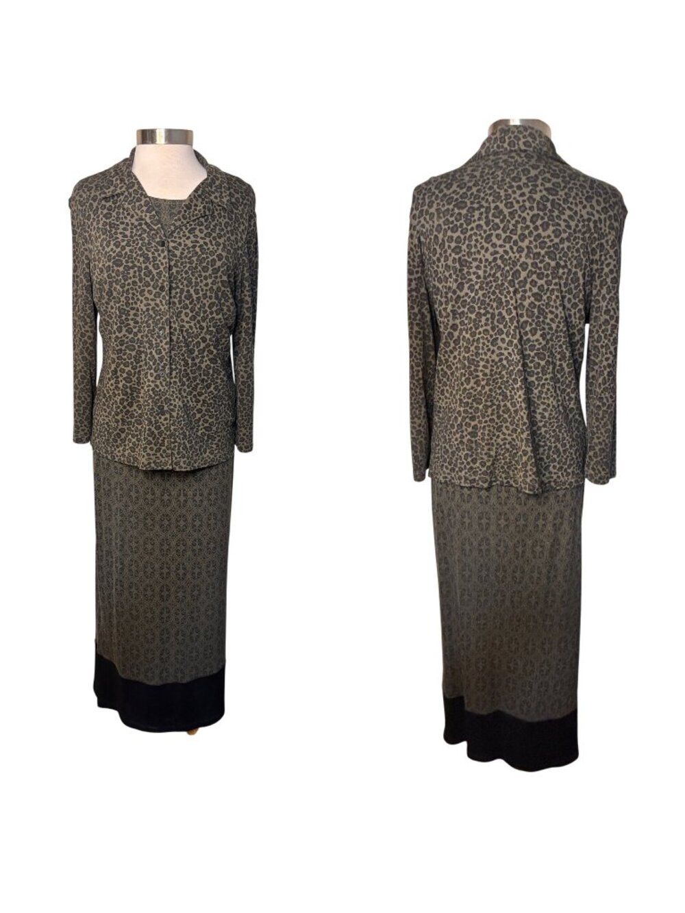 Casual Corner Annex Womens 2-Piece Set With Leopard Jacket & Patterned Tank Maxi